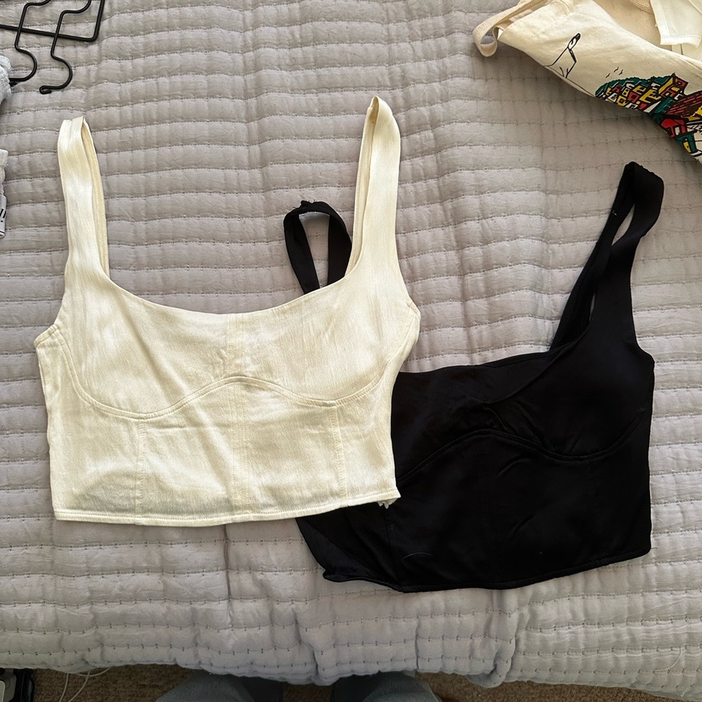 Zara Eggshell and Black Women's Cropped Satin Top Duo